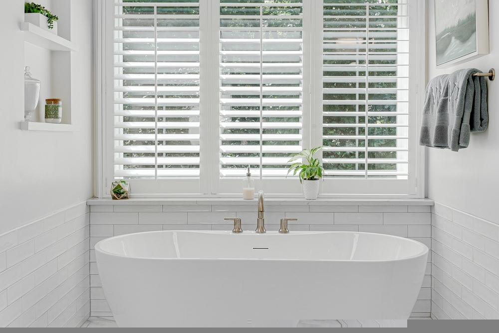 Plantation shutters in a bathroom